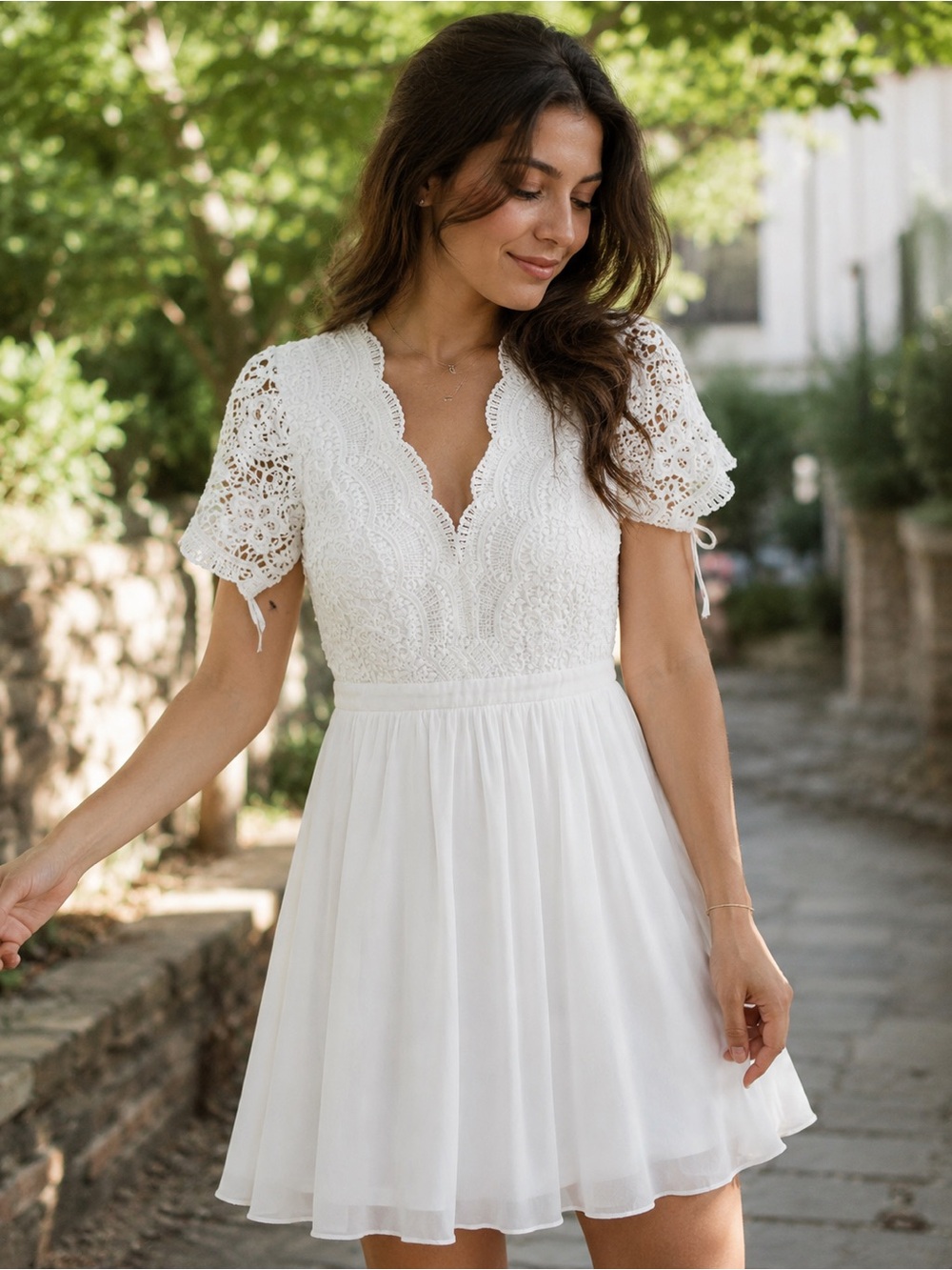 Lulu’s White Lace Fit & Flare Dress – Women's Size Small